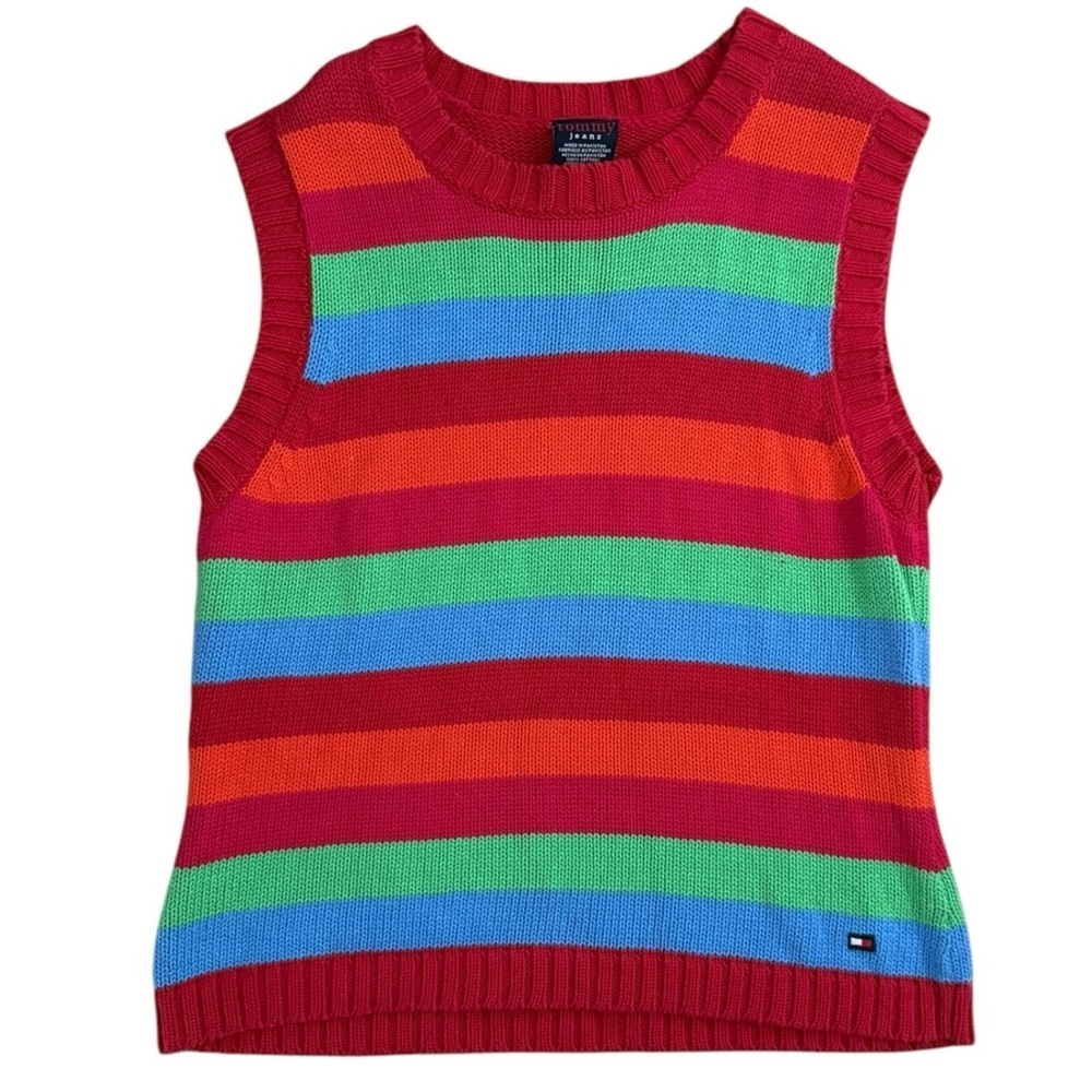 Tommy Jeans Hilfiger Striped Vest Top Multicolor Rare Vintage Y2K Size M Red